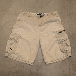 Y2K Quicksilver Cargo Shorts Tan Stained Baggy VTG Mens 36 (35x10.5)